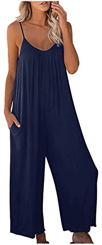 Fulidngzg Salopette Premaman, Elegante con Tasche Taglie Forti Salopette Casual Comode Sportiva Jumpsuit Curvy Lunga Tuta Intera Morbida Senza Maniche Tutina Gamba Larga Monospalla