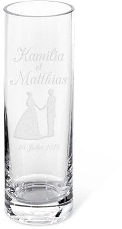 CADEAUX.COM - Vase Cylindrique en Verre Transparent à Fond Epais - Mariage - Vase Personnalisable 26cm - Idée Cadeau Personnalisé par Gravure avec Prénom Et Message - Cadeau Saint Valentin Mariage