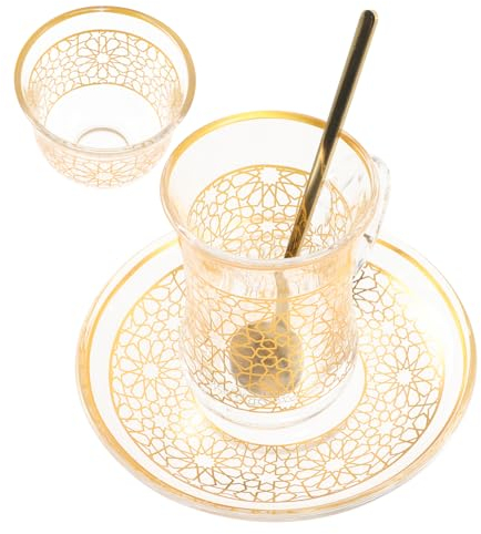 OATIPHO Ensemble De Tasses à Café Vintage 200 Ml En Verre Imprimé Avec Soucoupe Et Cuillère Tasse à Latte Et Tasse De Cappuccino Décorative Pour Maison Et Bureau