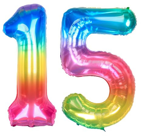 Ponmoo 40 Zoll Foil Luftballon Zahlen 15/51 Neon Regenbogen (101cm), Helium oder Luft, Riesige Folienballons Nummer 0-100, Große Ballons für Hochzeitstag und Geburtstagsparty Ballon Dekoration