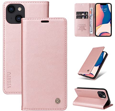FERLAN For iPhone 13 Case Wallet Premium Leather Flip Case with Card Slots Magnetic Closure Kickstand Shockproof Protective Compatible with iPhone 13 Phone Case-RoseGold