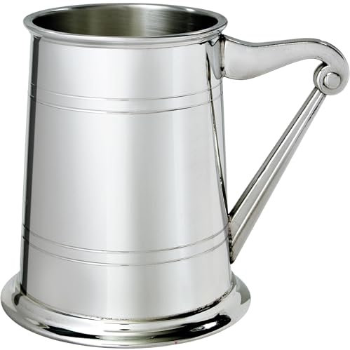Pewter Tankard 1 Pint Plain Double Lined Irish Harp Handle Pure Heavy Gauge Beer Tankard Perfect for Engraved Personalised Gifts for Men and Women