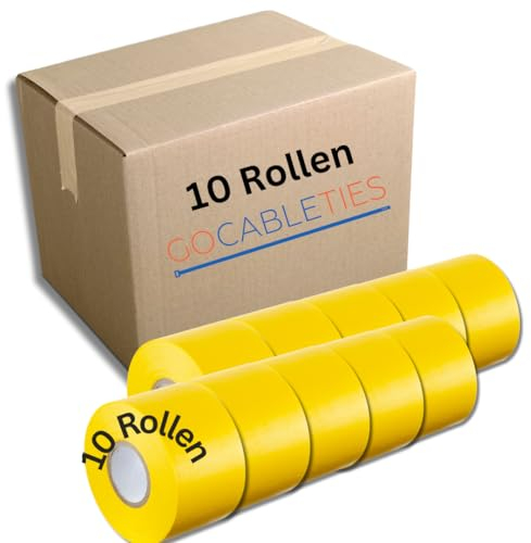 GOCABLETIES - Isolierband Gelb - 10 Rollen - 50 mm x 33 m - strapazierfähiges, selbstklebendes Isolierband - zum Schutz, Bündeln und Reparieren von Kabeln