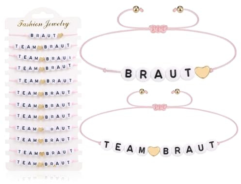 ZoeTekway 12 Stück Team Braut Armbänder, JGA Armbänder Set für Frauen Team Braut, Einstellbar Team Braut Armbänder, Hochzeit Party Accessoires