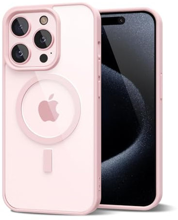 oakxco for iPhone 15 Pro Case Clear Magnetic Compatible with Magsafe, Thin Slim Transparent Non Yellowing, Hybrid Soft Silicone Bumper & Hard Plastic Protective Cover for Women, Light Pink