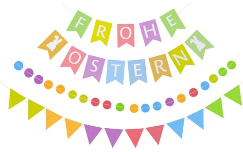 ANOTION Frohe Ostern Banner, Ostern Papier Girlande, Mantel Dekorationen für Kamin, Osterhase hängende Häschen Girlande für Ostern Dekorationen Home Party Dekoration Bevorzugungen Foto Requisiten