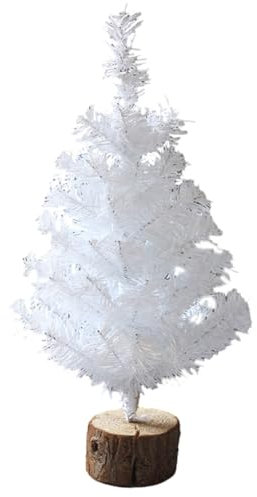 CENMEN Mini árbol de Navidad para mesa, árboles de Navidad blancos, pequeño árbol de Navidad con base de madera para escritorio, decoración navideña para el hogar, 40 cm, duradero