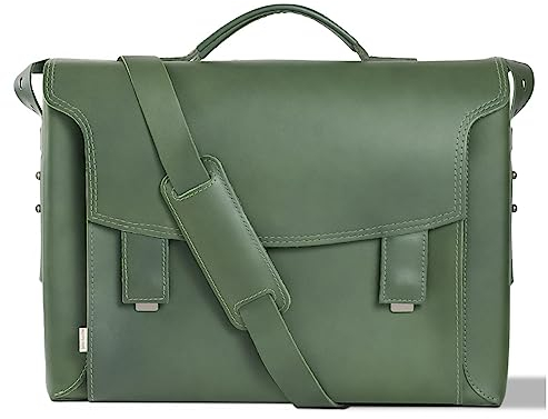 Jahn-Tasche Lehrertasche, Businesstasche, Aktentasche, Collegetasche, Schultertasche, Echt-Leder, Oliv-Grün, Futter Blau, 609
