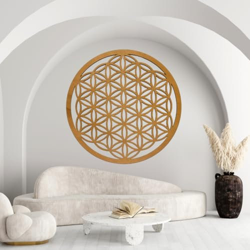 Blume des Lebens Wandbild aus Holz – 44 bis 88 cm – Heilige Geometrie Dekoration – Natur Holz – Mandala Wanddeko – Spirituelle Deko mit Farbwahl