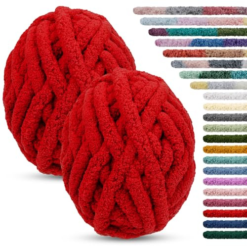 LEREATI 2pz Filato Gigante 2cm x 25.6m Fettuccia per Borse a Uncinetto Ciniglia Gomitoli Filo Cotone Grosso 226g Chunky Yarn Filati per Borse Uncinetto, Filato Grosso per Borse Coperte Letto per Cani