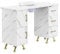 physa Table de manucure - avec aspiration - Marbré / Doré - 3 tiroirs - repose-mains Table onglerie Table manucure Table prothésiste ongulaire Table manucure avec aspirateur