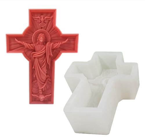 bnsggl Religiöse Kreuz-Kerzenform, Skalptur, Kerzenform für Kerzen, Gips, Ornamente, Heimdekoration, Epoxidharz