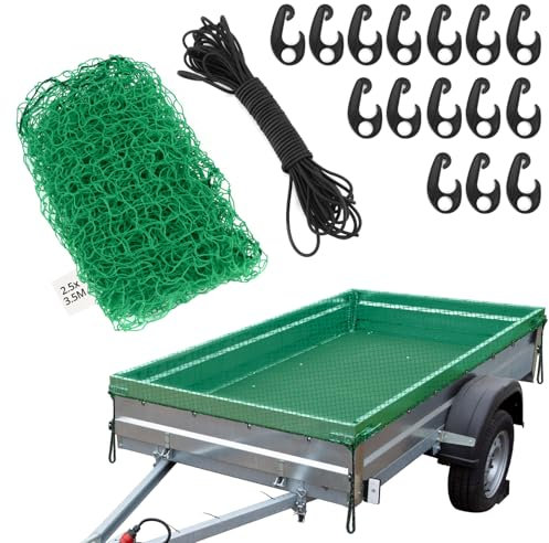 QWORK® Red Remolque, Red para Rremolques 2.5x3.5M, Red Remolque con 15 Ganchos y Cuerda de Goma