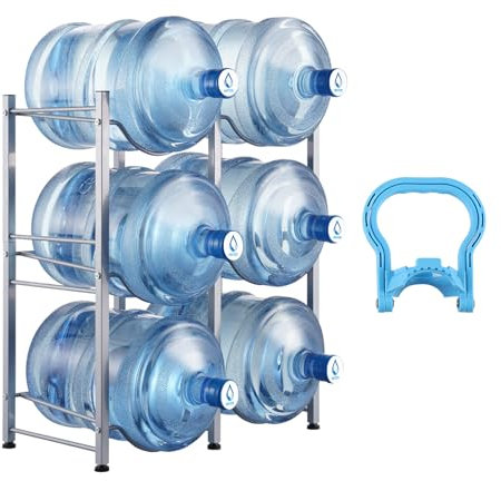 VEVOR Soporte para Jarra de Agua 3 Niveles Estante para Botellas de Agua 636x330x738 mm Soporte para 6 Botellas Estante para Jarras de Agua Resistente para Cocina, Oficina, Sala de Estar, Plateado