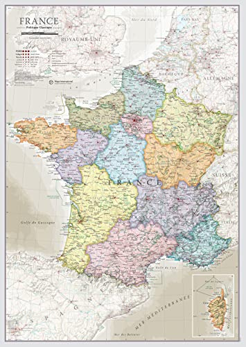 Karte von Frankreich, 84,1 x 118,9 cm – Poster der französischen Regionen & Departements – Maps International + 50 Jahre Erfahrung in der Kartografie