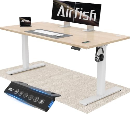 Airfish Höhenverstellbarer Schreibtisch 140x60cm mit USB-Buchse, Schreibtisch Höhenverstellbar Elektrisch mit Memory Funktion, 73-118cm, Beige