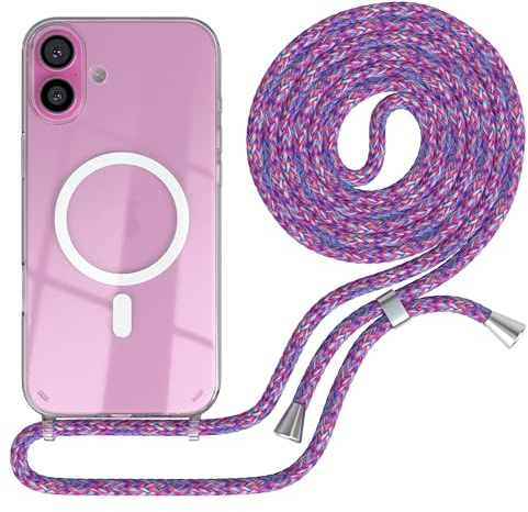 EAZY CASE - Handykette kompatibel mit iPhone 16 Plus Kette zum Umhängen Stoßfest Handyhülle für Apple iPhone 16 Plus Silikon Hülle mit Band Handytasche Transparent als Fallschutz in Unicorn