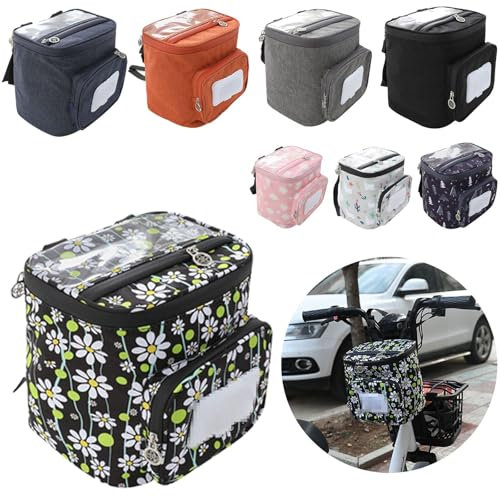 Boxonly Electric Scooter Front Pouch - Waterproof Bag with Phone Holder and Floral Print, Black Floral, 8.3x7.5 / 21x19 cm