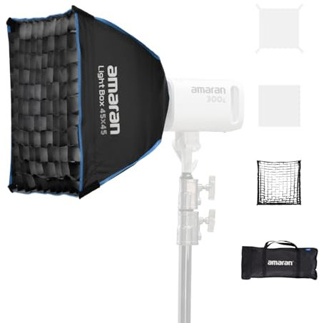 Amaran Light Box 45x45cm Softbox con Attacco Bowens, Diffusore Quadrato a Montaggio Rapido con Griglia per Fotografia e Video, Portatile e Leggero con Borsa per il Trasporto