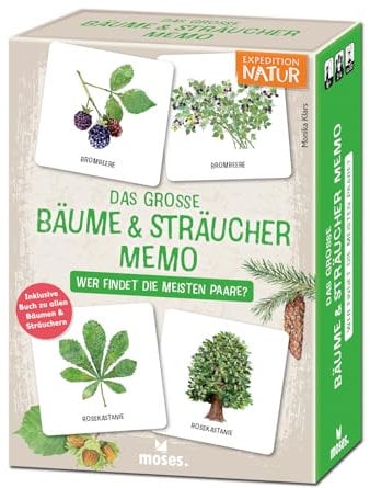 moses. Expedition Natur - Das große Bäume & Sträucher Memo, Lernspiel für Kinder ab 6 Jahren, Memo-Spiel mit Baum- & Blatt-Paaren, inkl. 48-seitigem Sachbuch, Natur entdecken & Pflanzen bestimmen