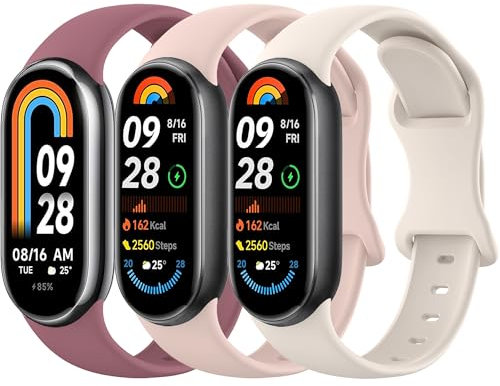 Vancle 3 Stück Armbands für Xiaomi Mi Smart Band 8 / Xiaomi Mi Band 9 Armband, Weiches Silikon Uhrenarmbänder, Verstellbar Sport Ersatzarmband für Xiaomi Smart Band 9 / Mi Band 8 Uhrenarmband