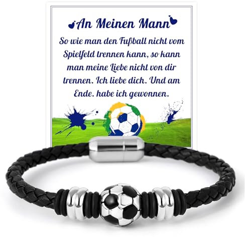FANCIBAND Fussball Geschenke für Ihn Herren Lederarmband Fußball Armband Fussball Valentinstag Jahrestag Geschenk Ehemann Freund Partner Geburtstage Hochzeits Weihnachten