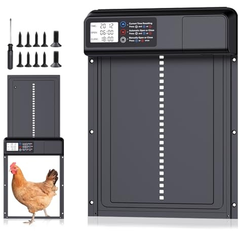 WDKXCN Automatic Chicken Coop Door,Electric Automatic Chicken Door with Timer & Manual Mode, Waterproof Chicken Door Opener Automatic with LCD Display, Aluminum Electric Chicken Flap