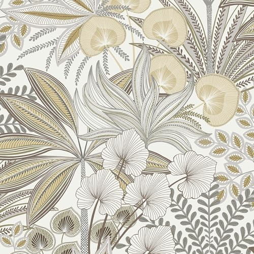 Grandeco Jody Retro Jungle Botanical Textured Wallpaper, Neutral Grey