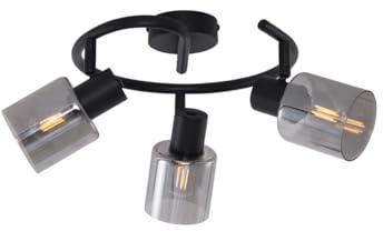 Qazqa Deckenstrahler, Deckenspot - Cilin - Schwarz mit Rauchglas, max. 10W, Geeignet für LED, 29.5cm, Rund, 3-flammig, Ideal als Küche lampe und Wohnzimmerlampe