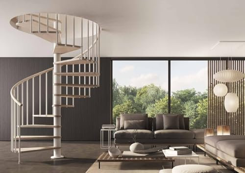 Italian Indoor Spiral Staircase Beech Wood Step 40mm Thick 9 Colors, PVC Handrail & Steel Railing Spacers in 3 Colors, 1.8m Dia. 13-Step Kit to 3.12m High Pls Get a Shipping Quote from us Before Order