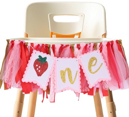 Yoolhamy Regenbogen-Banner zum ersten Geburtstag, Bohemian-Wimpelkette, Hochstuhl-Dekor für Baby Mädchen (Erdbeere)