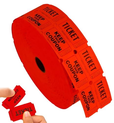 WANDGU Rouleau de 2000 feuilles de jetons de valeur démolition, perforés, boissons rouges, alimentaires colorés, pour magasins, bars, événements