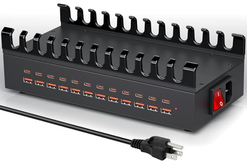 300 W USB-Ladestation für mehrere Geräte, 24 Port USB C Schnellladestation, Multi-Geräte-Ladestation, Organizer, kompatibel mit Tablet, Laptop, Handy, iPhone, iPad (300 Watt)
