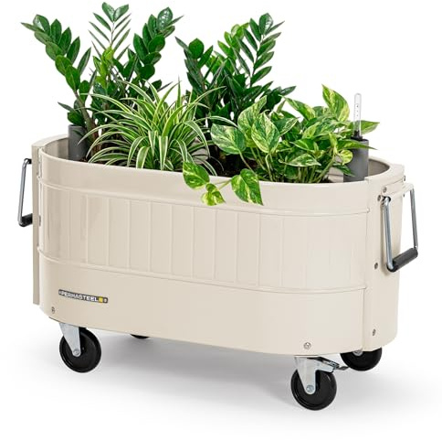 Permasteel Selbstbewässerndes Gartenbeet, rollender Übertopf für Gemüse, Blumen, Kräuter und Obst, für den Innen- und Außenbereich, mit Rollen, elfenbeinfarben