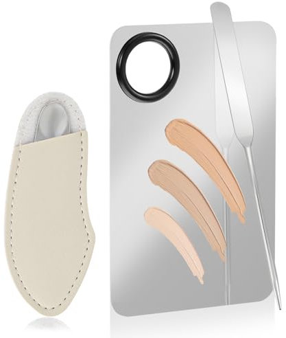Nogeqi 3PCS Professional Makeup Mixing Palette with 2 Style Makeup Spatula, Stainless Steel Foundation Mixing Plate Cosmetic Spatula for Women Girl Facial Cosmetic Nail Art Pigment Blending Tool