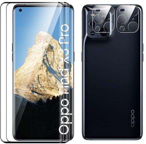 TECHO Screen Protector for OPPO Find X3 Pro, Tempered Glass Film, [9H Hardness][HD Clear][Anti-Scratch] 2 Pack Screen Protector + 2 Pack Camera Lens Protector