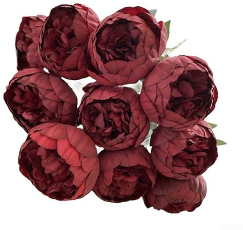 Schöner Blumenstrauß mit 10 Blütenköpfen, für Hochzeiten und Zuhause, perfekt für Wohnzimmer-Verschönerungen (dunkelrot)
