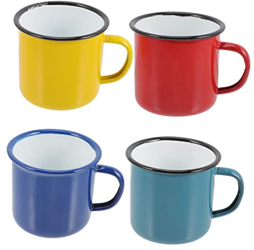 OUNONA 4pcs Enamelware Mugs Flat Cups Bulk Extra Large Home Enamel Cups Simple Style Water Glasses for Camping