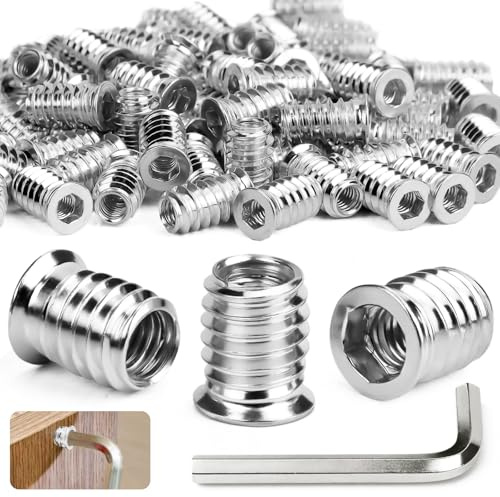 SWTYExt Lot de 30 écrous à visser M6 x 10 mm - Insert fileté pour bois M6 | Douilles filetées hexagonales galvanisées pour meubles en bois, acier, pin contreplaqué, panneaux composites