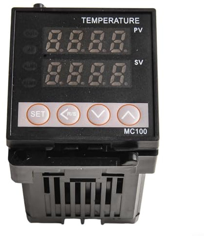Zoegneer Digitaler PID-Temperaturregler, 12 V AC/DC, mit Dual-Display für eingestellte und Prozesstemperatur, kompakt 48 x 48 mm, unterstützt PT100 und K-Typ-Thermoelement-Eingang, Auto-Tu