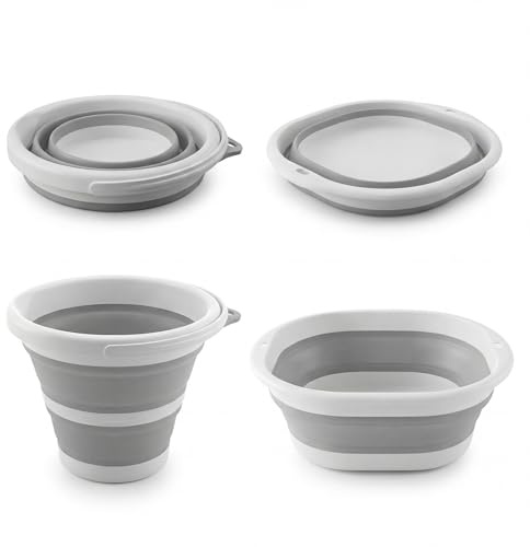 Cubo plegable de 5 litros y cuenco de lavado plegable de tamaño mediano, cesta plegable de 5 litros, cubo de limpieza portátil, cuenco plegable para fregadero de camping (gris)