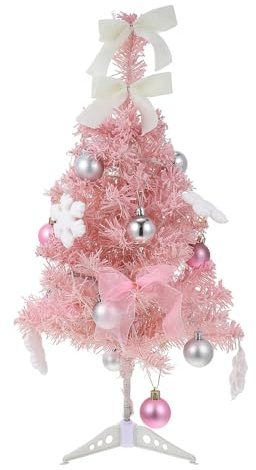 TOYANDONA Set Mini Albero di Natale 60 CM Luci a LED Decorazione Natalizia Creativa in PVC Rosa Ornamento per Casa Tavolo Feste e Regali di Natale