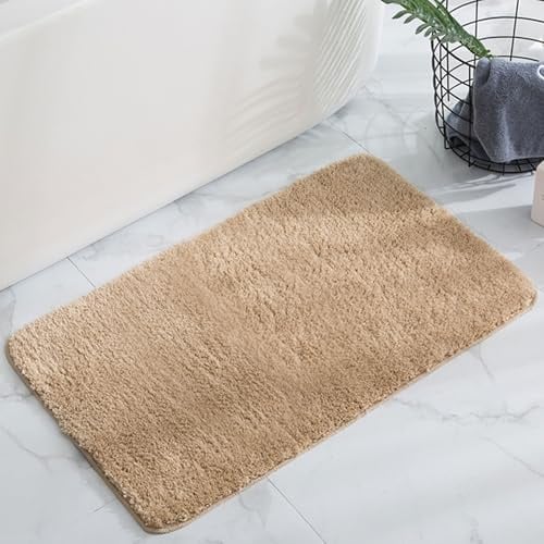 HELLSER Badezimmerteppich MIRA | Badematte rutschfest & Waschbar | Weicher Mikrofaser Badteppich | Saugfähig & Schnelltrocknend | Oeko-TEX Badvorleger für Fußbodenheizung | Beige | 40x60 cm