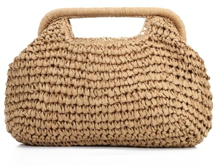 EVEOUT Straw Clutch for Women Summer Boho Faux Raffia Beach Purse Bag Holiday Woven Handbag with Chain for Wedding Party & Daily Use
