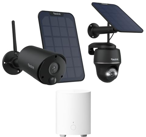 Reolink 5MP Überwachungskamera Aussen Akku, Kabellose Solar WLAN Kamera Outdoor mit PIR- & KI-Erkennung, Home hub Mini+Eco Schwarz+Argus PT