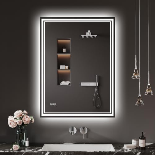 Badspiegel mit Beleuchtung 50x70cm LED Badezimmer Spiegel Beschlagfrei | Bad Spiegel mit Licht, Touch-Schalter, 3 Lichtfarben, Dimmbar, für Badezimmer, Gäste WC, Horizontal/Vertikal