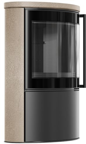 BJORN Ø 150 7 kW freistehender Stahlofen, dekorative GOLD SATIN-Speicherkeramik; Keramikabdeckung; schwarzes Thermotec