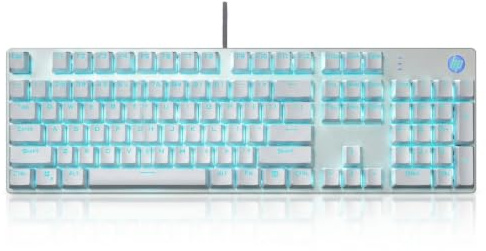 HP GK400F - Teclado mecánico con cable para juegos de escritorio y portátil | USB con cable de 104 teclas de tamaño completo | Interruptores mecánicos marrones | Retroiluminación azul | Intercambiable en