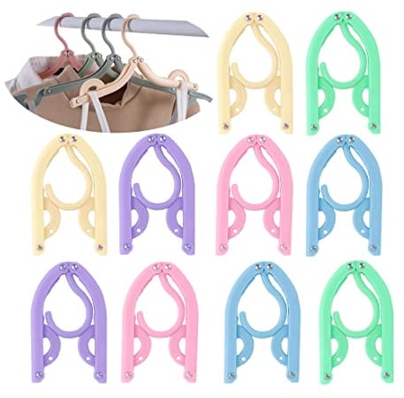 CRITIVE-S 10PCS Folding Travel Coat Hangers, Hangers for Clothes Portable | Plastic Clothes Hangers Set, Coathangers Adult Portable for Outdoor Camping Travel Business Trip (5 Color)