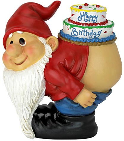 Design Toscano Loonie Moonie Birthday Decorations - Garden Gnome Statue - Loonie Moonie Happy Birthday Gnome Statue - Naughty Gnomes - Mooning Gnomes Statues, Multi-Color, 14x18x19 cm